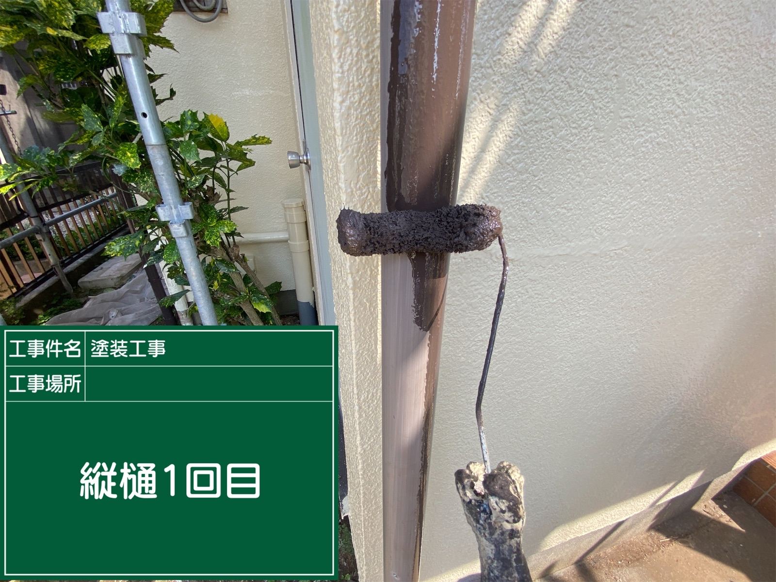 縦樋塗装の様子