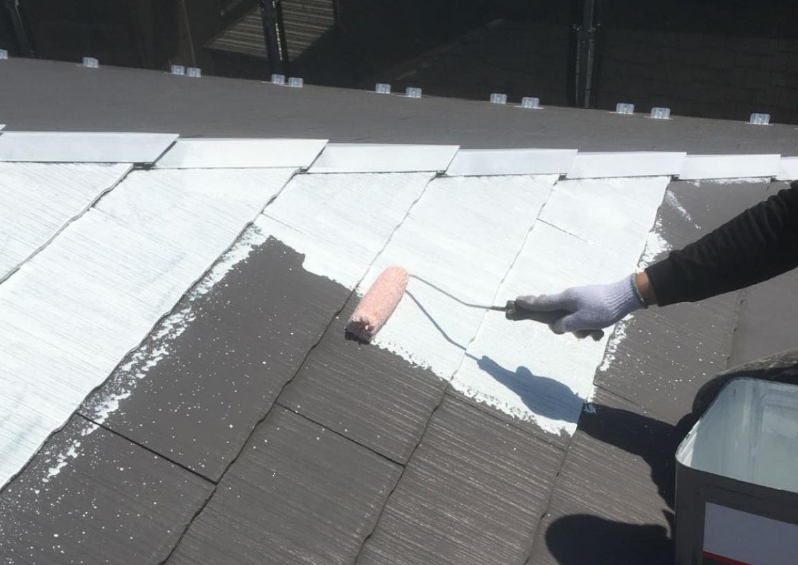 つくば市：パナホームの屋根塗装下塗り