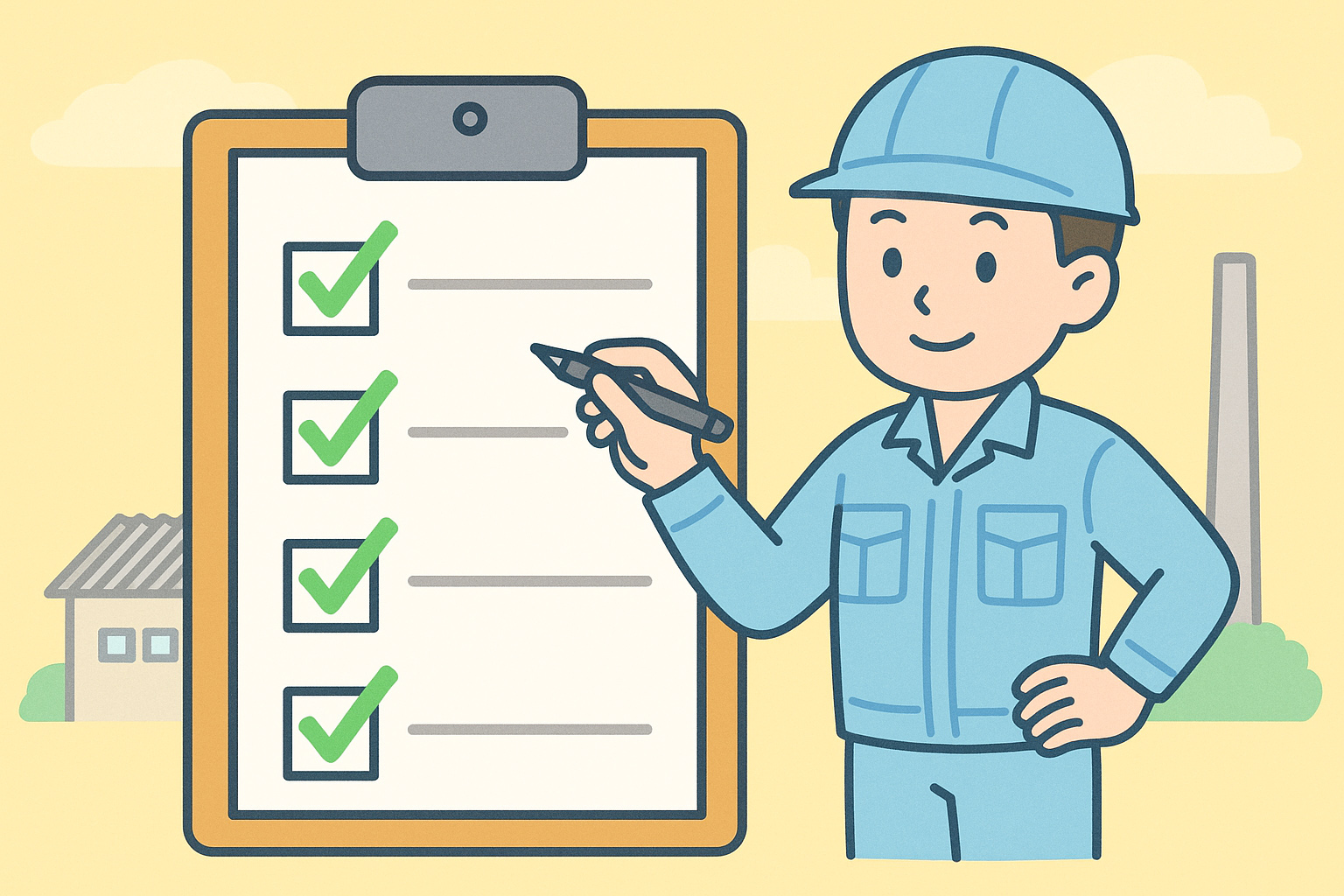 作業員とチェックリストのイメージ画像イラスト1