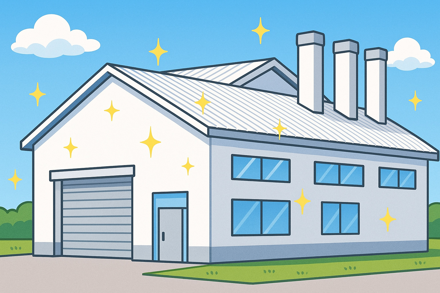 塗装をしてピカピカになって資産価値が向上された工場のイメージ画像イラスト2