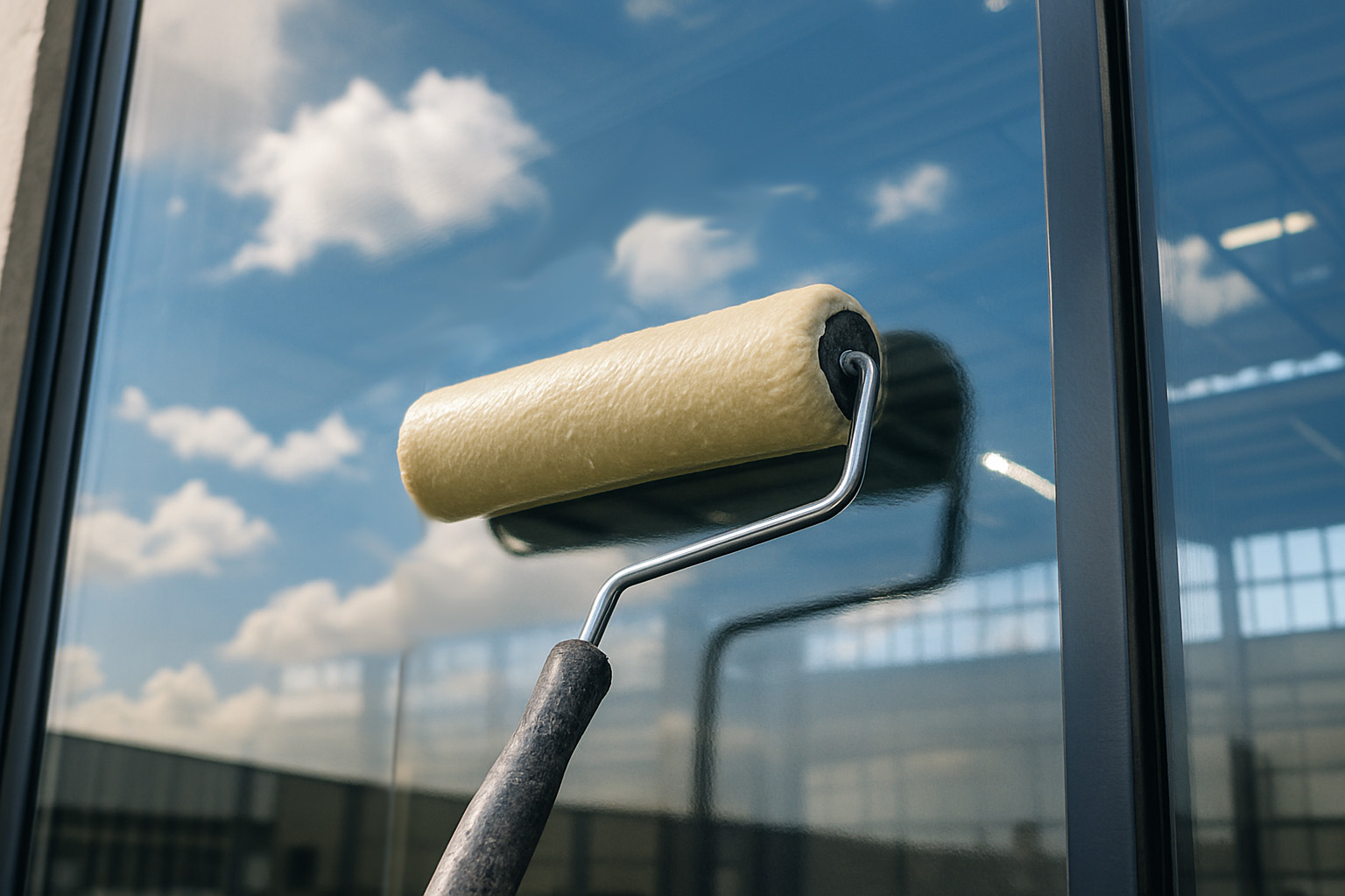 窓とローラー塗るローイーのイメージ画像イラスト