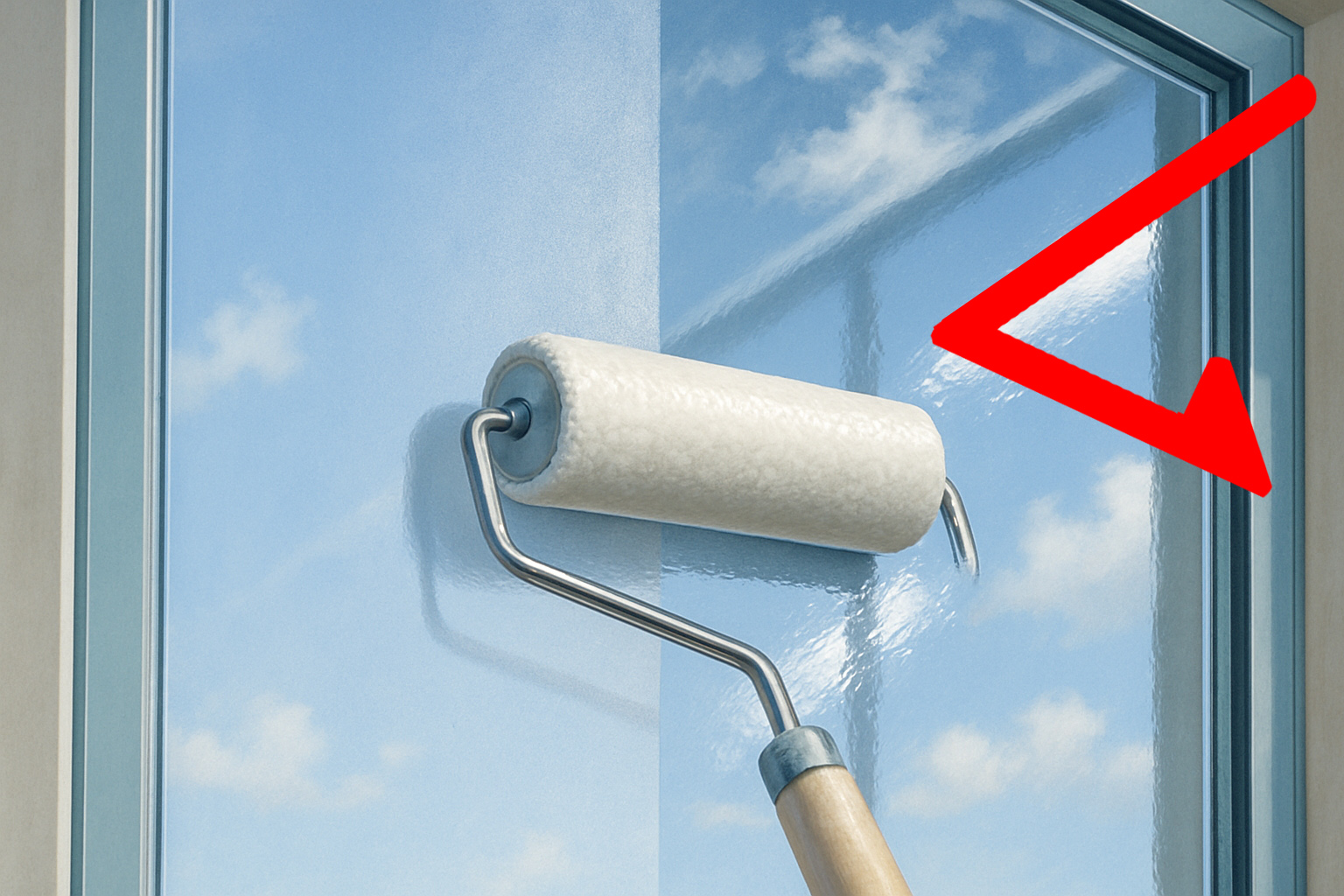 窓専用の断熱塗料を窓に塗装するイメージ画像イラスト