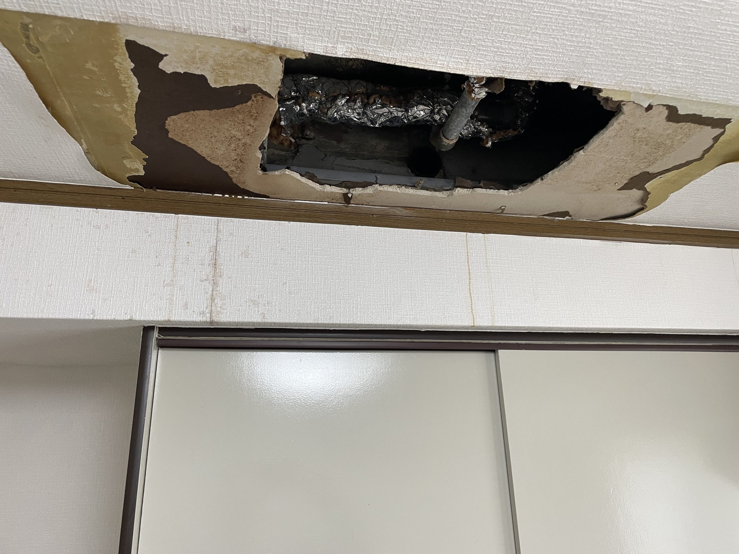 天井クロスを剥がして内部調査