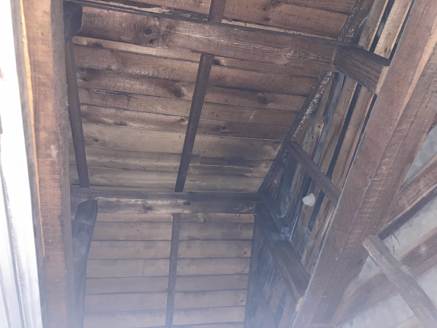 屋根裏の下地板に雨染み