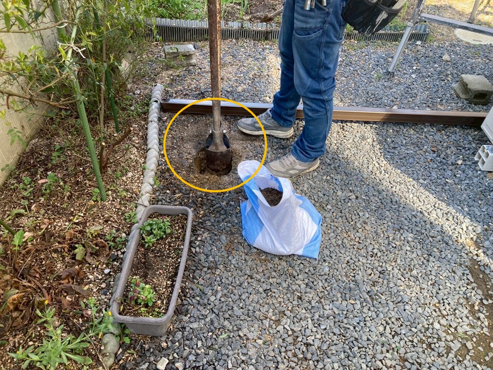 穴を立てるための穴掘り作業です