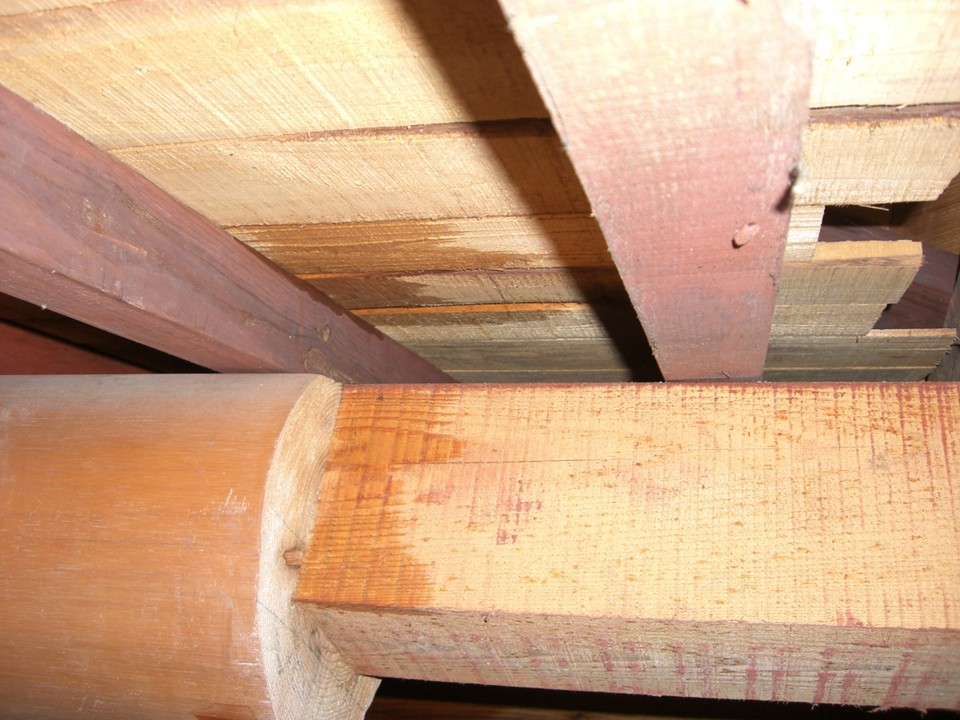 屋根裏で水の侵入を確認