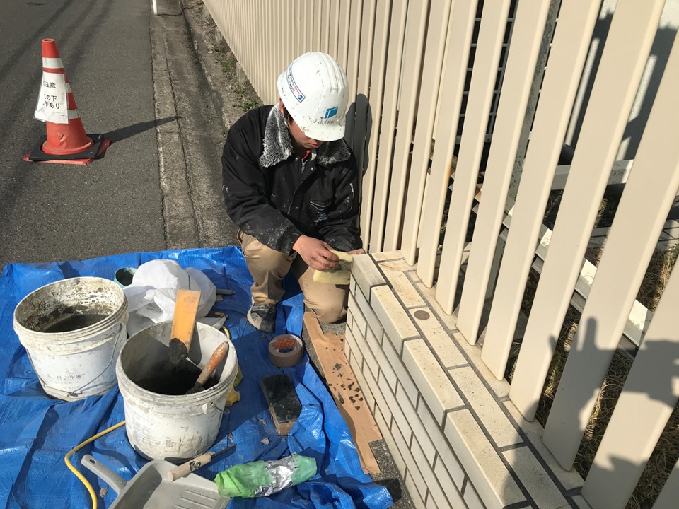 タイル調整｜二丁掛けタイルを設置