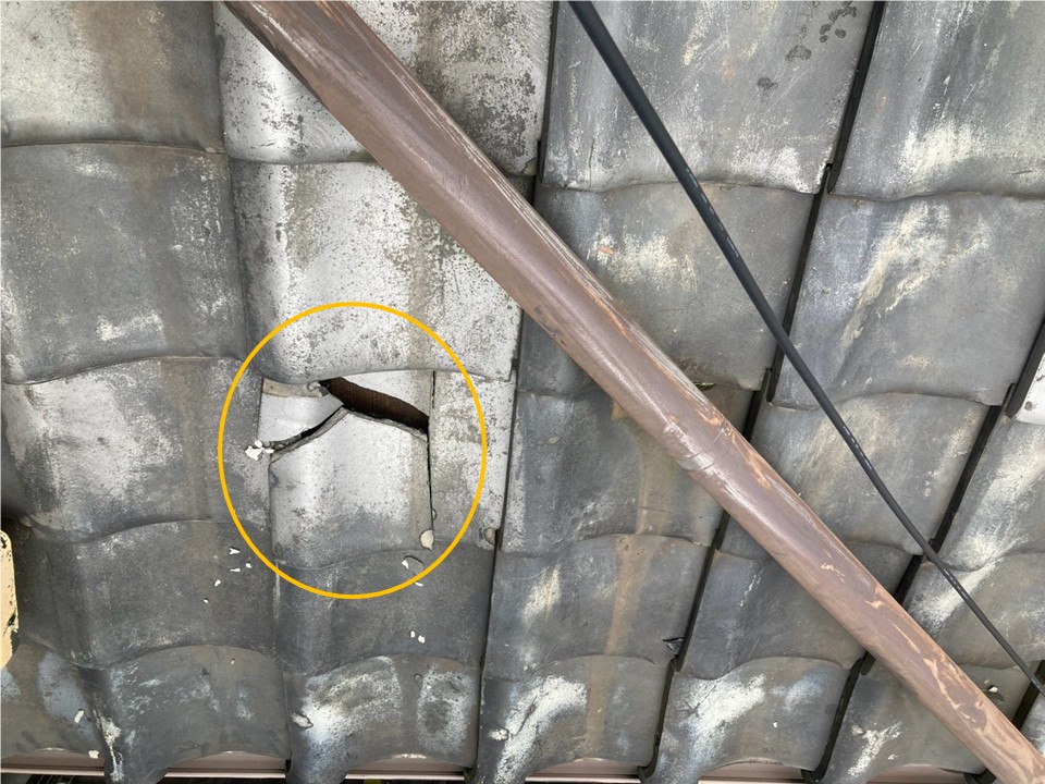 安芸区　瓦が割れています