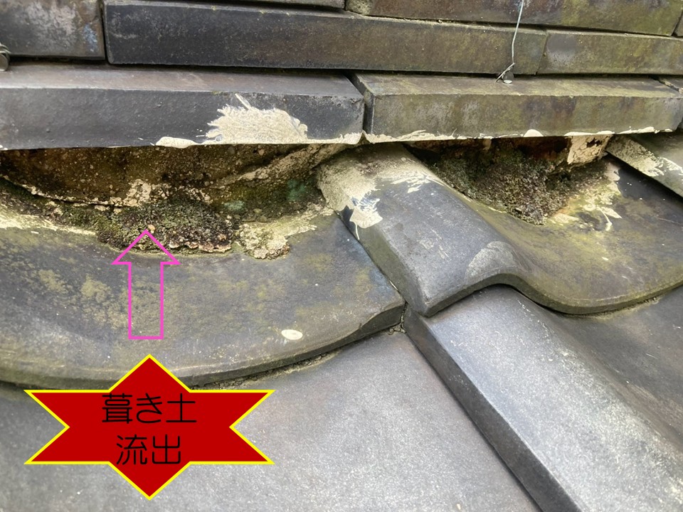 漆喰の劣化により葺き土の流出