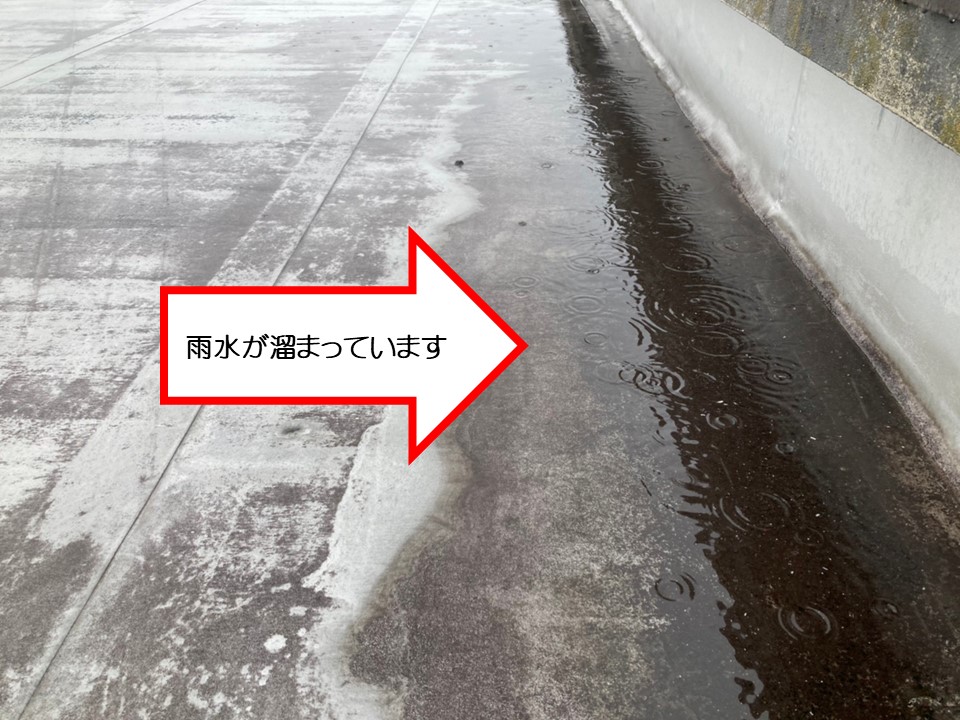 排水溝周辺に雨水が溜まっています