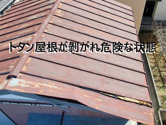 トタン屋根が剝がれ危険な状態