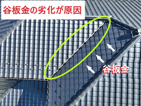 谷板金の劣化が原因で雨漏り