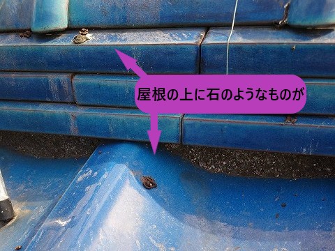 屋根に石のようなもの