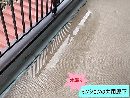 手すり沿いの水溜り
