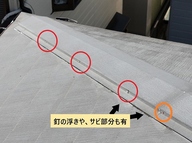 釘浮きと錆の状況