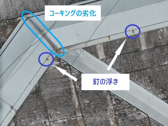 棟板金の釘浮き、コーキング劣化