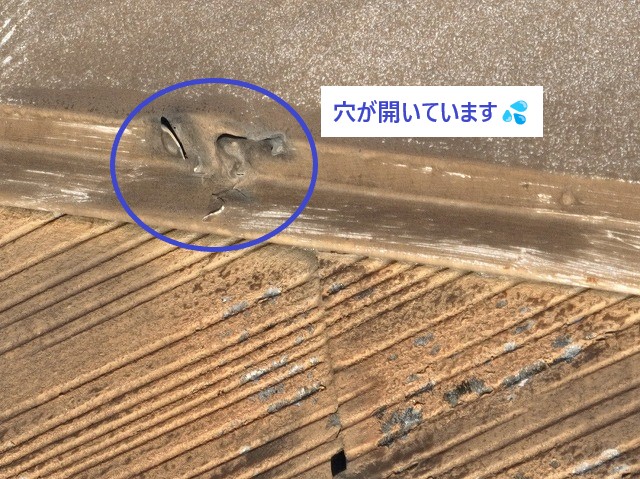 棟板金に開いた穴
