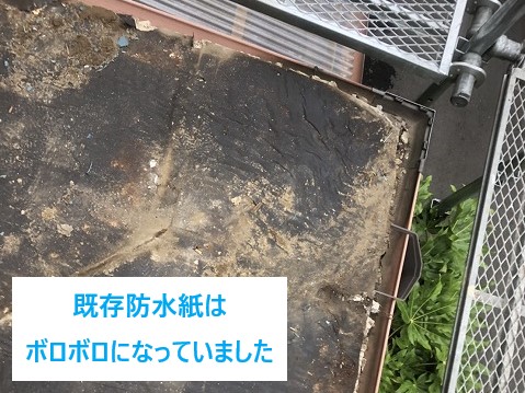 既存防水紙はボロボロに