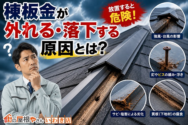 棟板金が外れる・落下する原因　イラスト