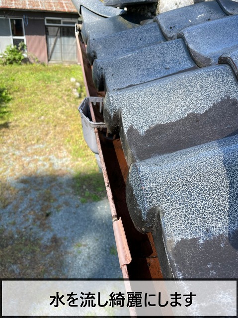 残った土などを水で洗い流す