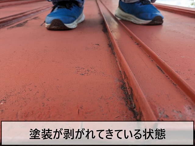 屋根の塗装が剥がれてきている状態