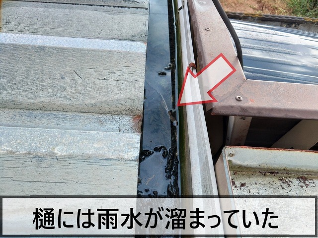 樋に雨水が溜まっている状態