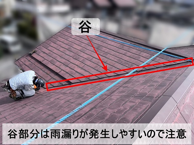 谷部分は雨漏りがしやすい部分なので定期的な点検が重要