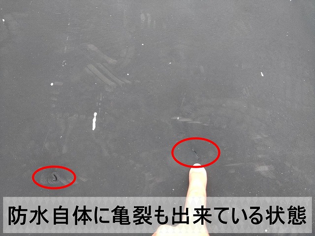 防水にも亀裂が発生している状態