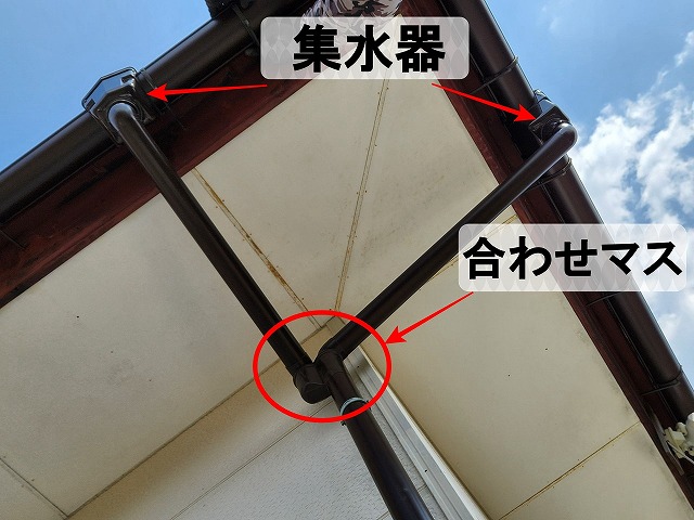 集水器を取り付け合わせマスに樋をセットした状態