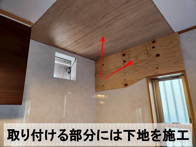 フードを取り付ける部分には下地を取り付けています