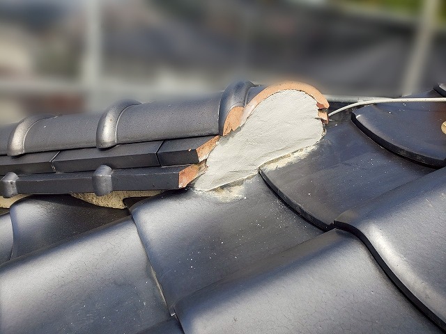 福島県郡山市　漆喰を除去した部分に新しい漆喰を充填した状態