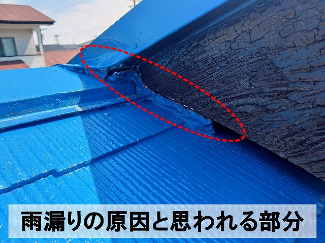 雨漏りの原因と思われる屋根の部分