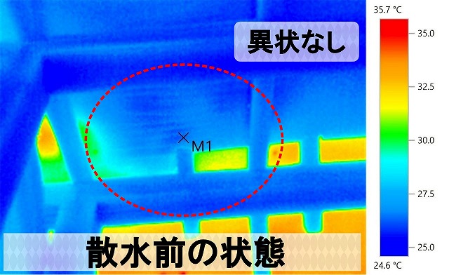 サーモグラフィを使用して散水前を確認した状態