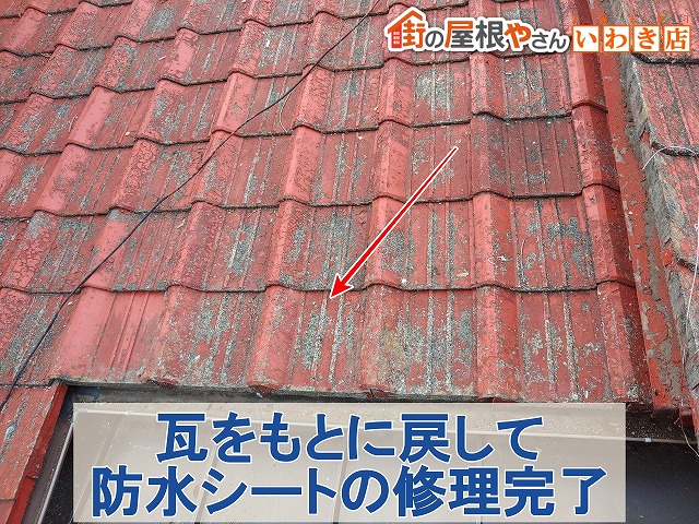 福島県いわき市　取り外していた瓦をもとに戻して防水シートの修理完了