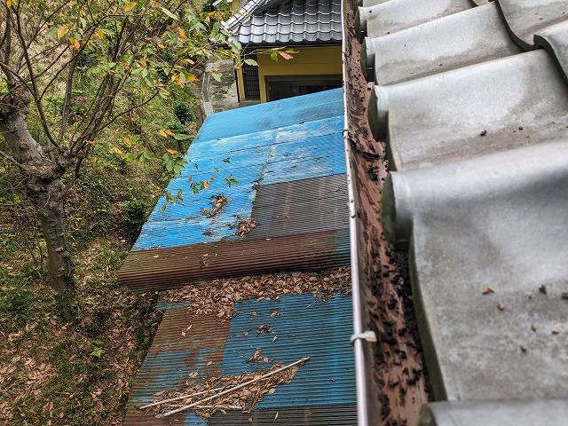 雨樋に溜まっていたものを掃除した状態