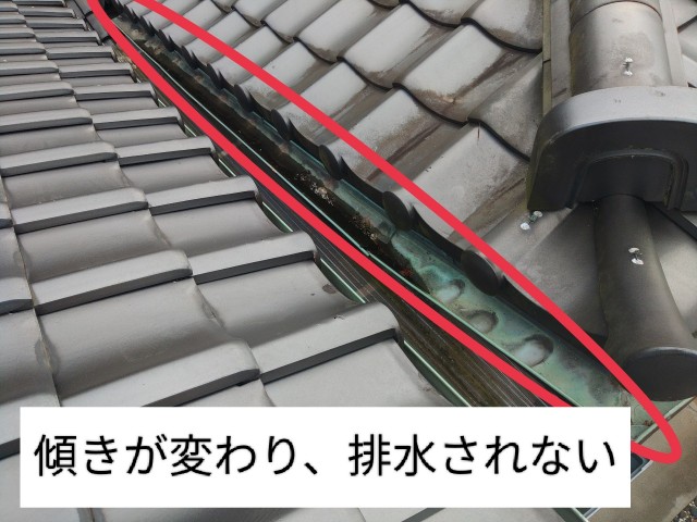 軒樋の傾きがかわり排水されない