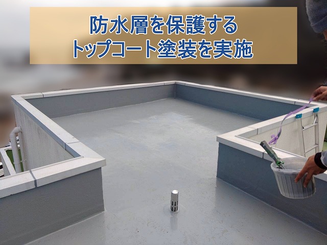 防水層を保護するトップコート塗装を実施