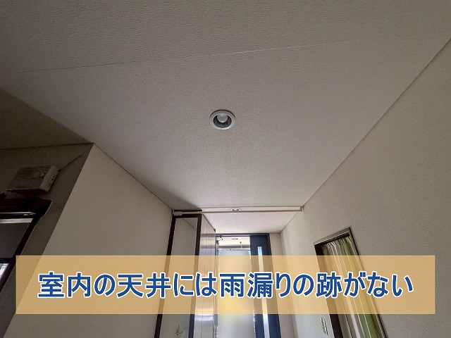 室内の天井に雨漏りの跡が見られなかった様子