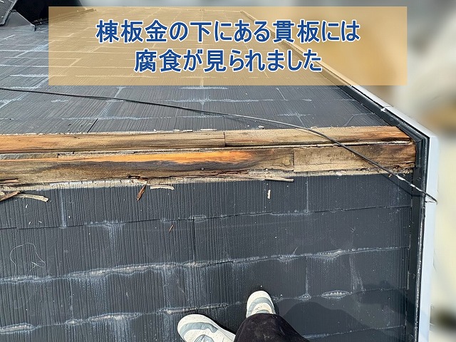 棟板金の下にある貫板には腐食がみられました