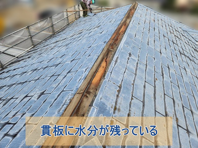 貫板に水分が残っている様子