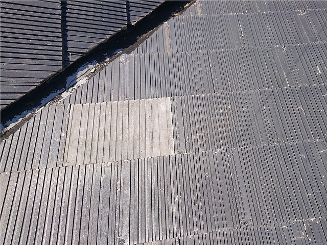 屋根メンテナンスのひび割れや破損があったセメント瓦の一部差し替え