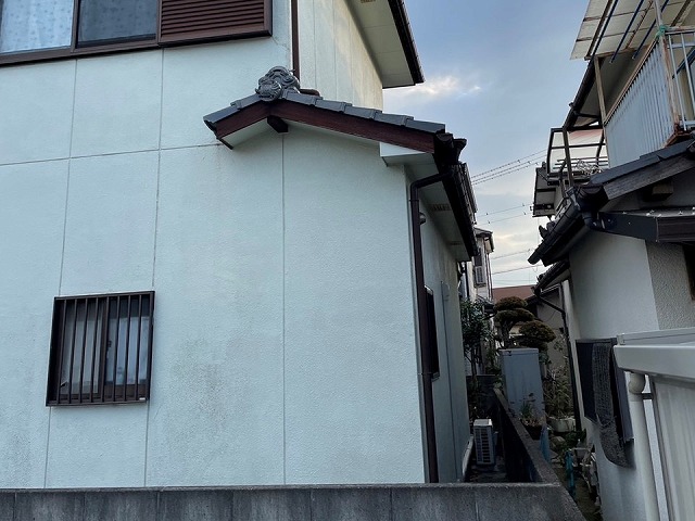 住宅の現場調査でモルタル外壁にカビの発生を確認