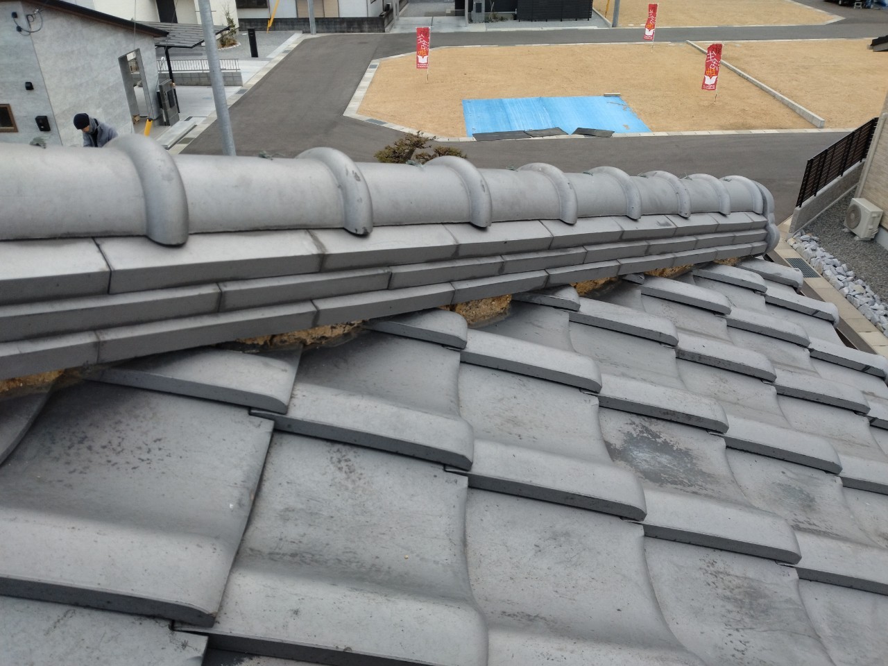 丸亀市　屋根の隅棟部分の漆喰の劣化