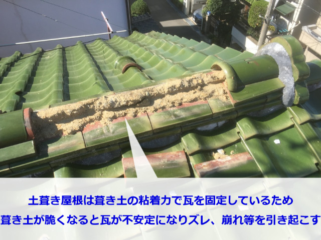 台風で崩壊した屋根瓦