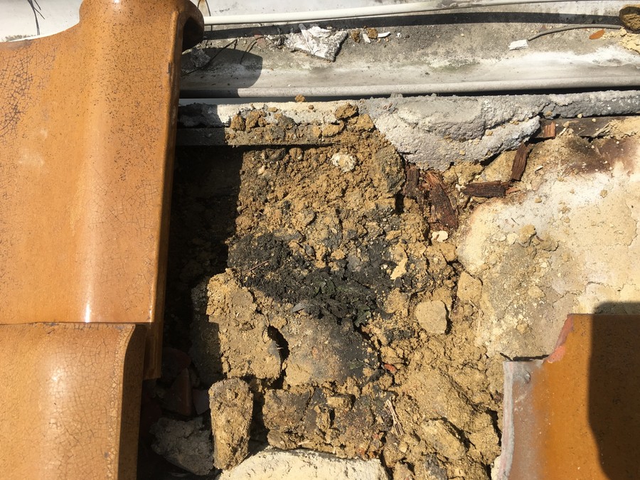 雨漏り点検で発見した葺き土の劣化