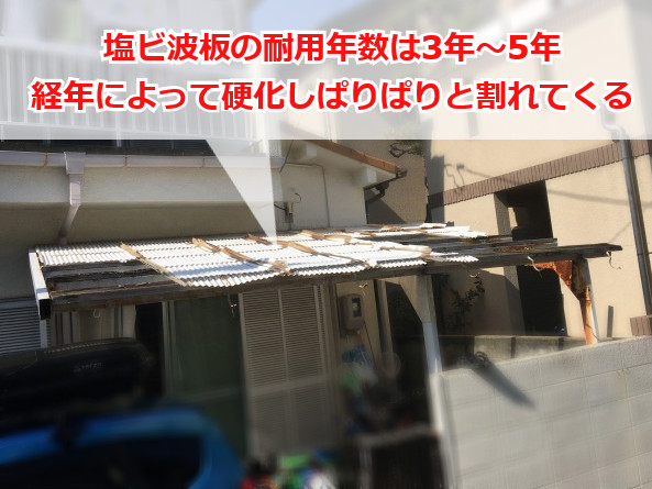 部分的に剥がれたカーポート屋根