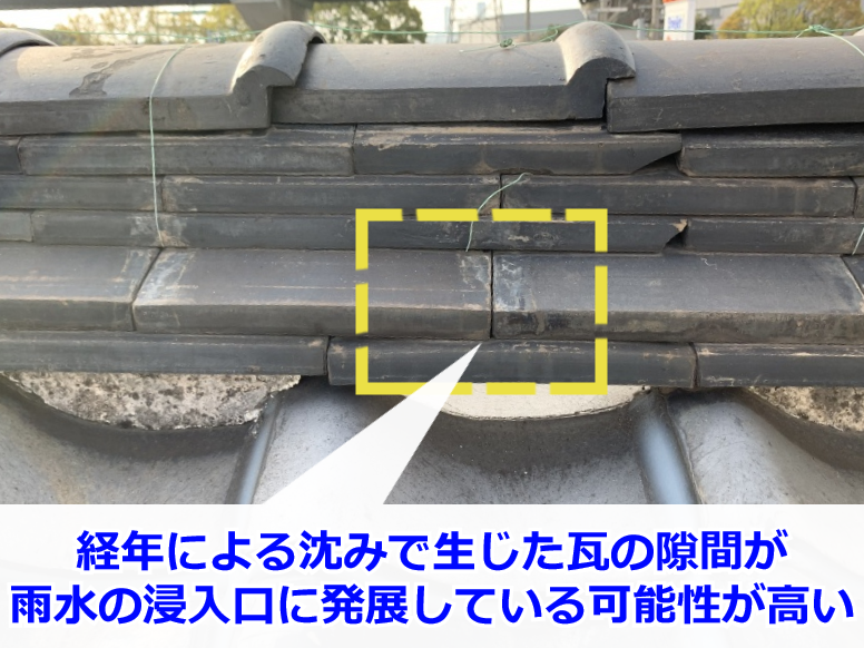 棟瓦にできたわずかな隙間
