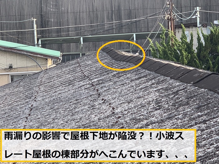 池田市｜雨漏り発生！？平屋倉庫の小波スレート屋根を無料点検！原因を徹底調査