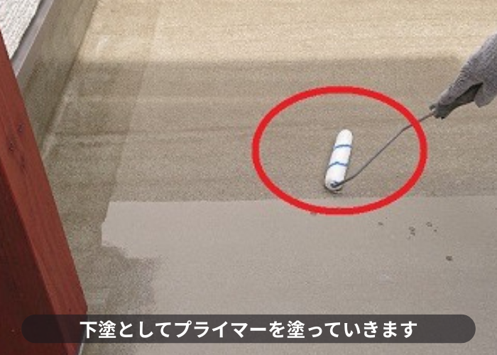 大阪市ウレタン防水通気緩衝工法でプライマー塗布