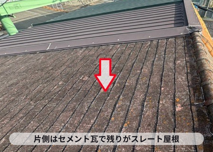 緩傾斜な屋根に葺かれたスレート屋根